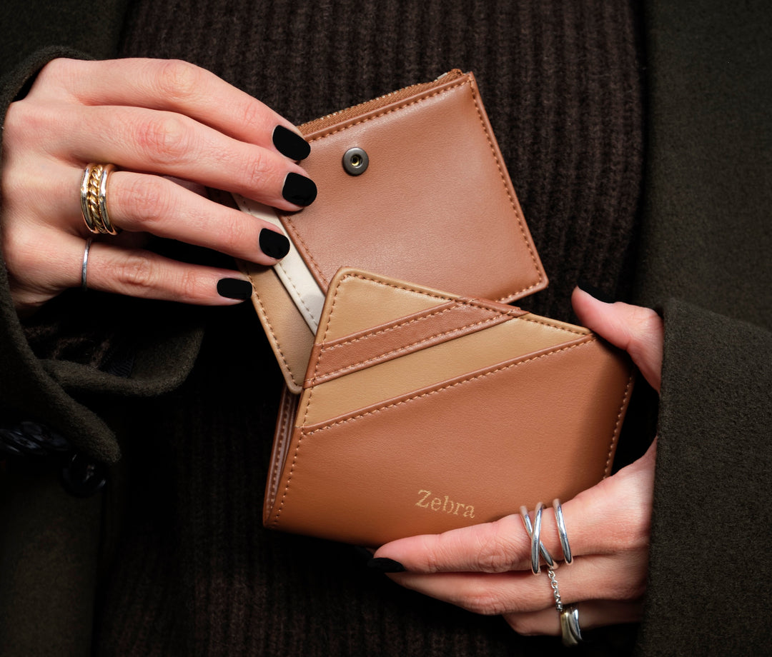 portefeuille modulable en cuir vegan camel