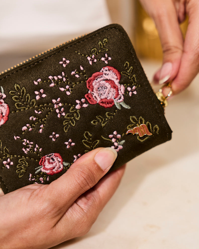 Portefeuille vegan Exquis Roses Kaki de la marque Minuit sur Terre