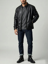 Laden Sie das Bild in den Galerie-Viewer, Veste en cuir vegan pour homme style racer