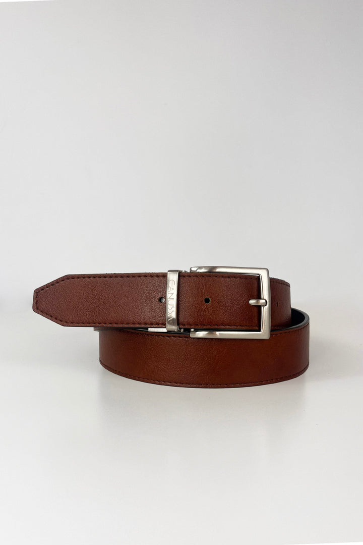 ceinture réversible en cuir vegan noir et marron