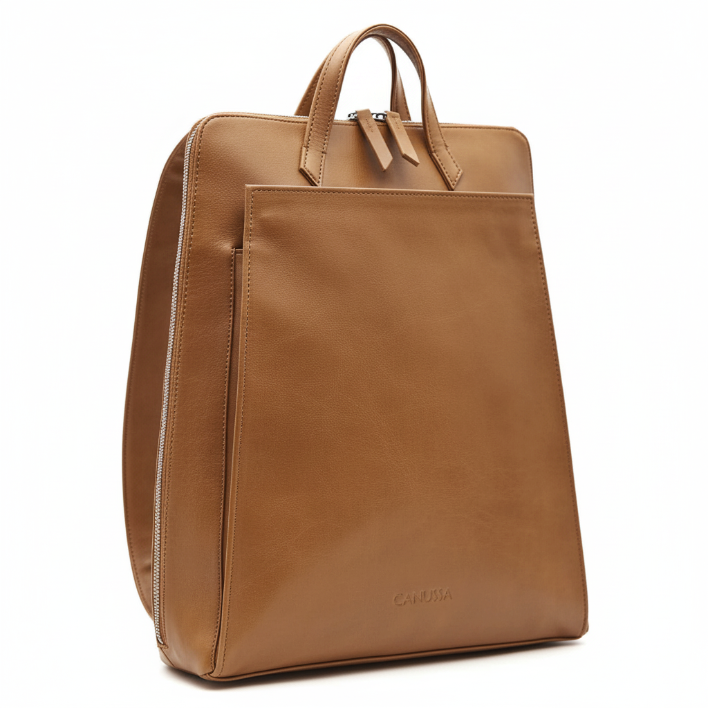Sac à dos en cuir vegan camel pour ordinateur portable