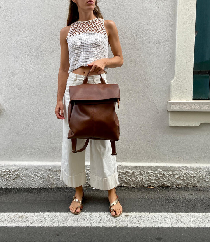 sac à dos en cuir vegan marron