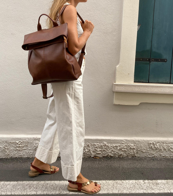 sac à dos en cuir vegan marron