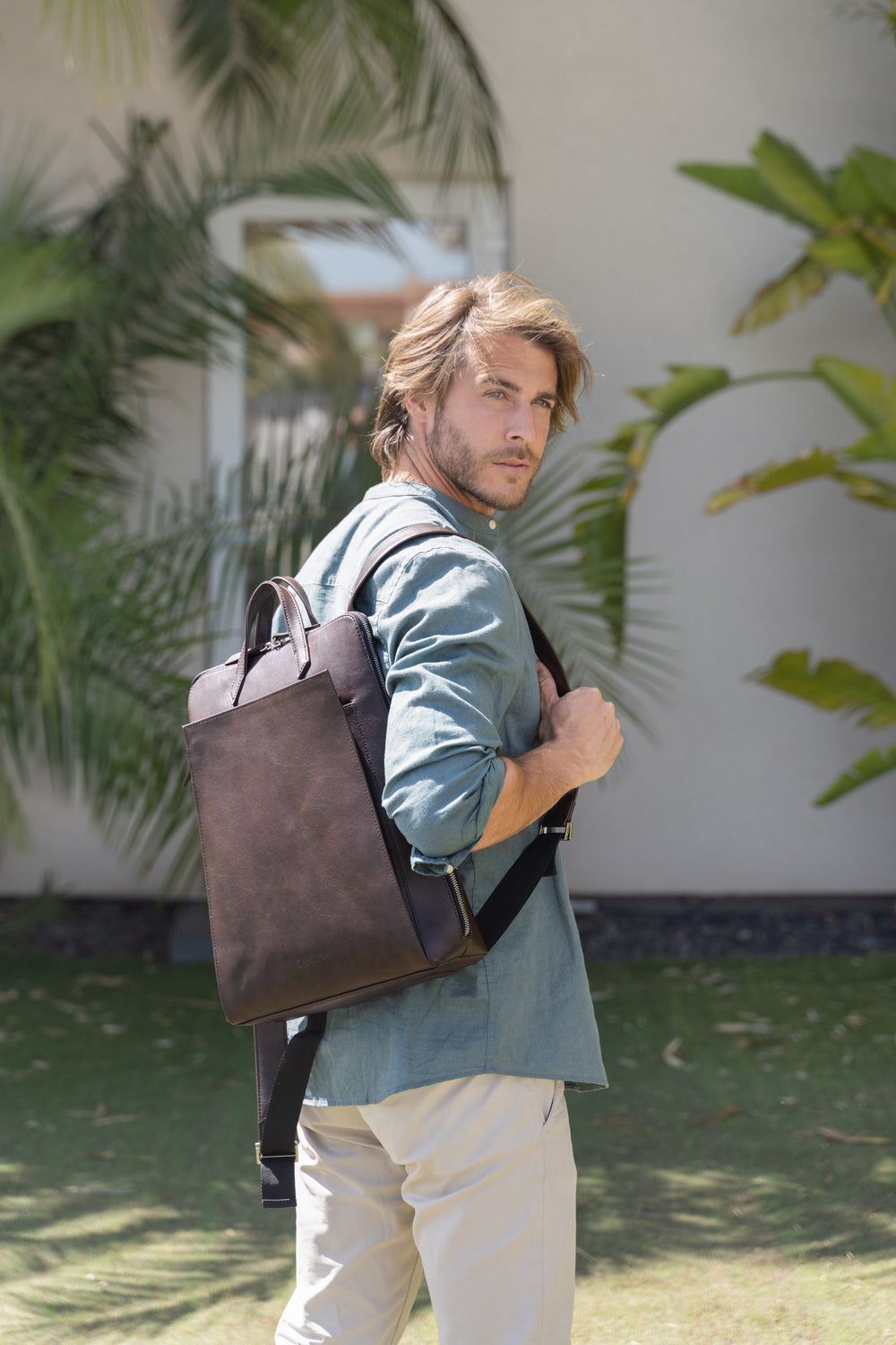 Sac à dos pour homme en cuir vegan marron pour ordinateur portable