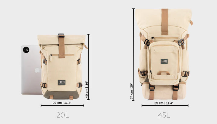 Grand sac à dos écologique en chanvre khaki pour randonnée ou weekend