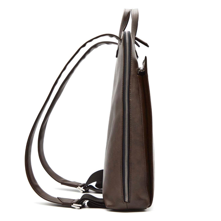 Sac à dos plat en cuir vegan marron pour ordinateur portable