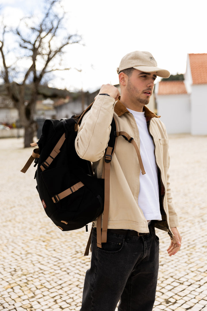 grand sac à dos de rando en chanvre noir