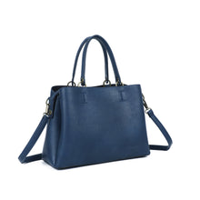 Charger l&#39;image dans la galerie, Vue de 3/4 du sac à main bleu marine sécurisé Arsayo Passiflore