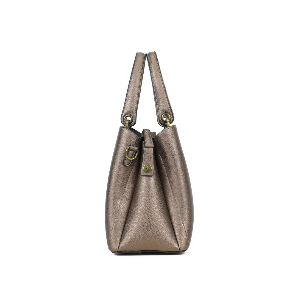 Vue de côté du sac à main sécurisé Arsayo Passiflore bronze