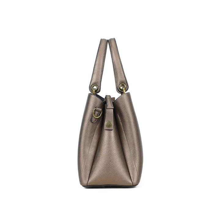Vue de côté du sac à main sécurisé Arsayo Passiflore bronze