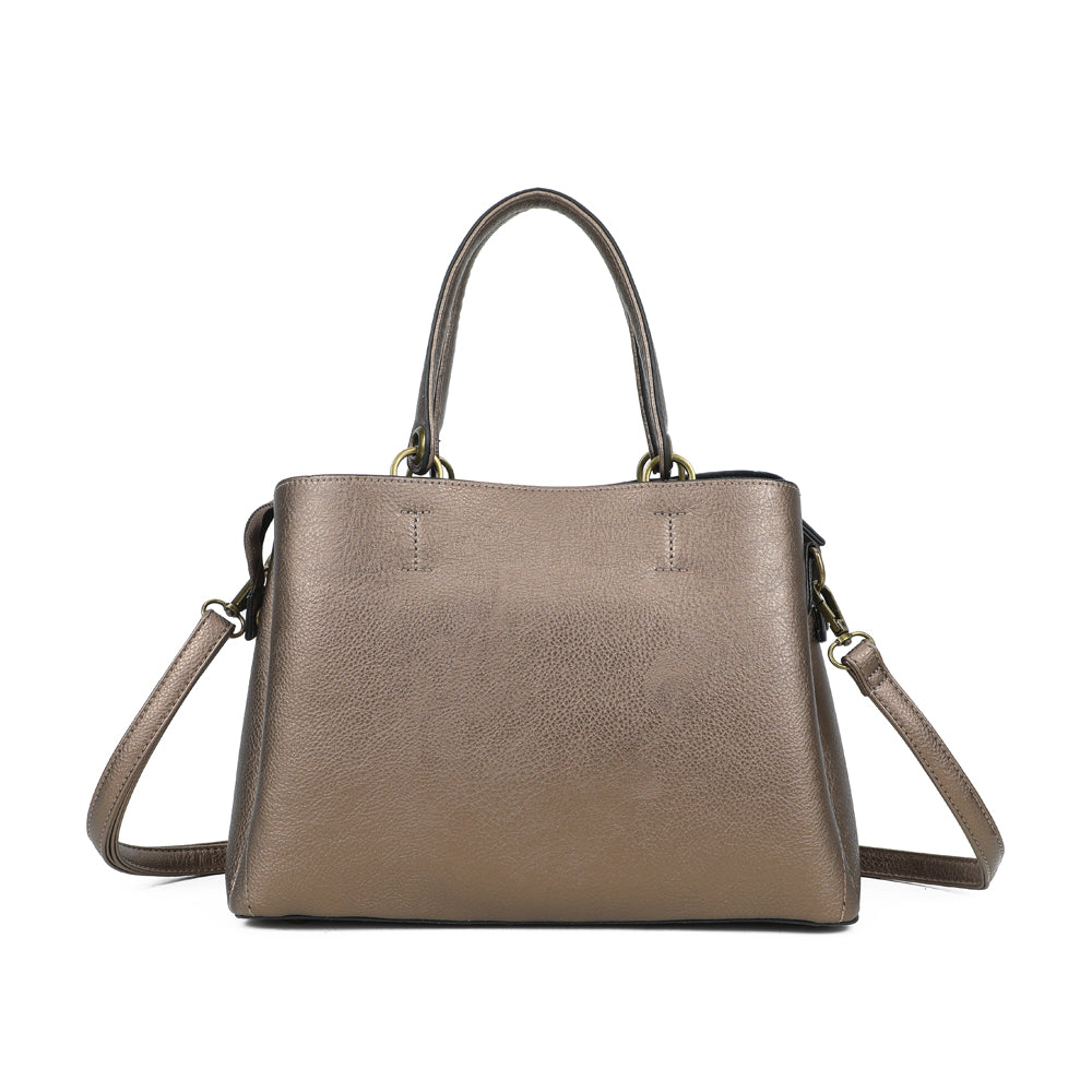 Vue de dos du sac à main sécurisé Arsayo Passiflore bronze