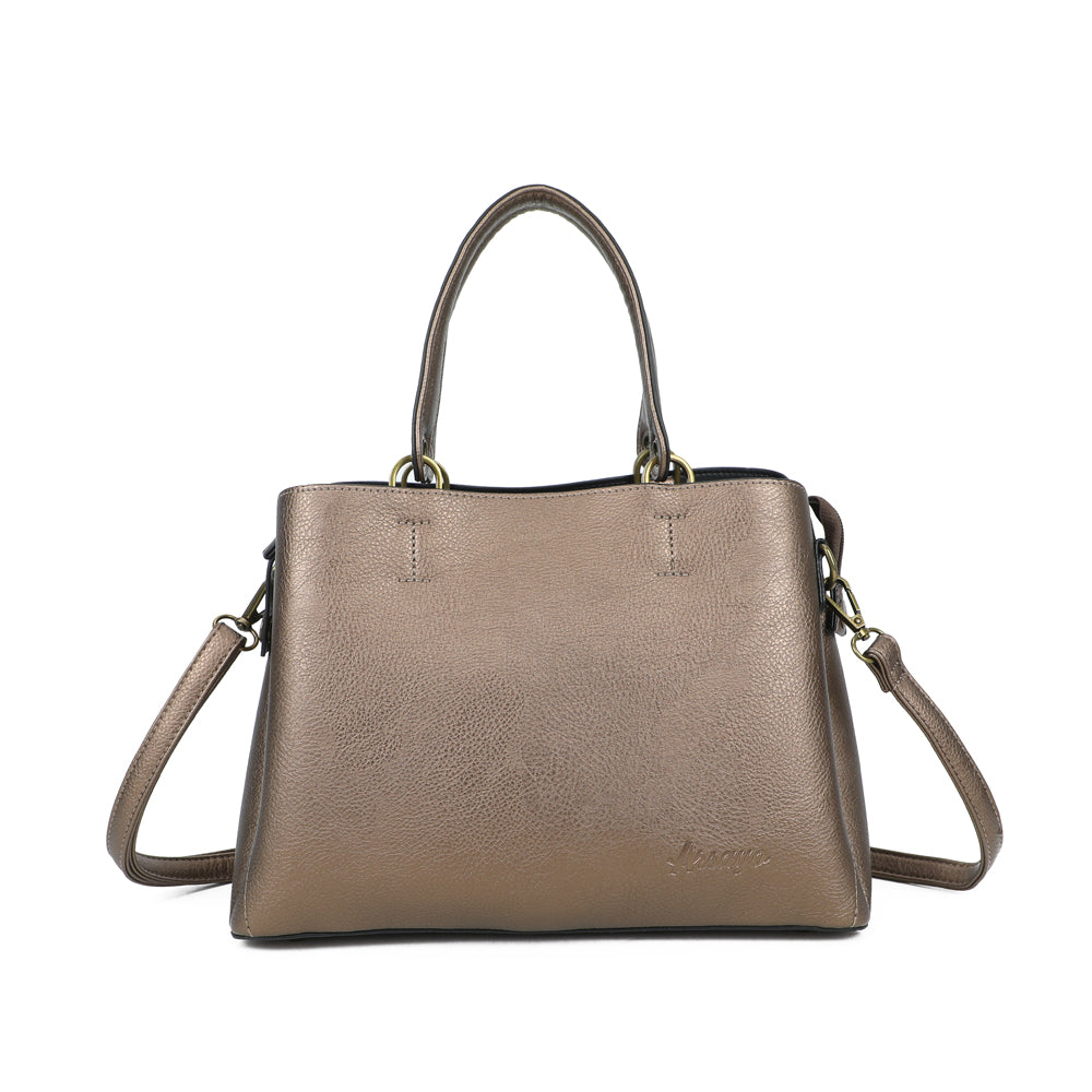 Vue de face du sac à main sécurisé Arsayo Passiflore bronze