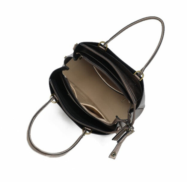 Vue intérieure du sac à main Passiflore bronzel avec compartiments