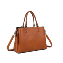 Charger l&#39;image dans la galerie, Vue de 3/4 du sac à main camel sécurisé Arsayo Passiflore