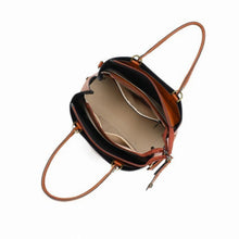 Charger l&#39;image dans la galerie, Vue de dessus avec ouverture poches et compartiments du sac à main camel sécurisé Arsayo Passiflore