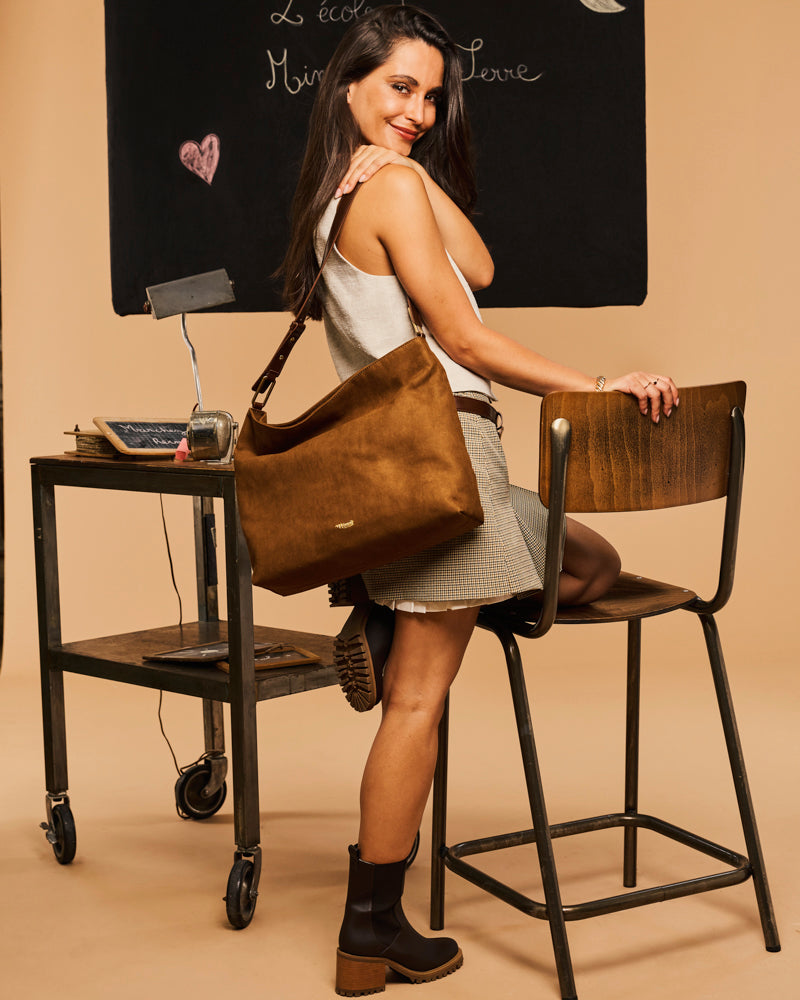 Sac à main vegan Maëlle Noisette de la marque Minuit sur Terre