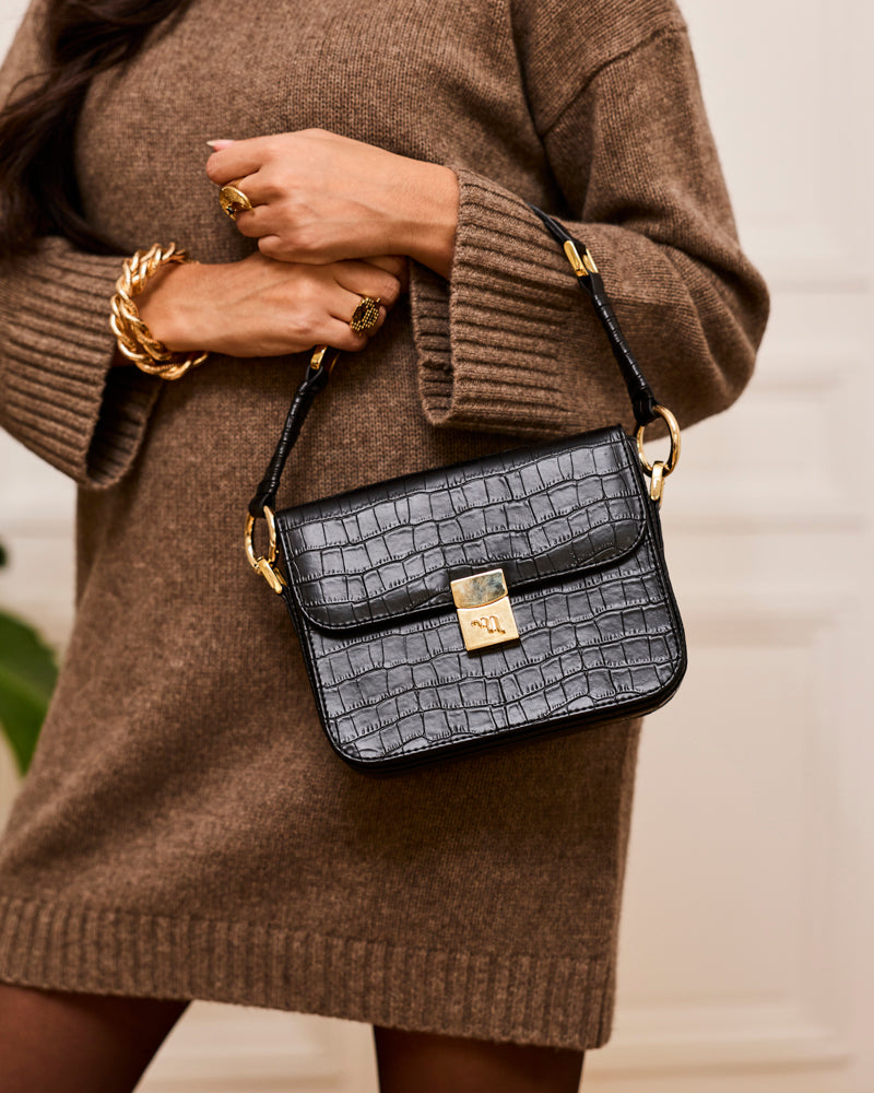 Sac à main vegan Sammy Noir Croco de la marque Minuit sur Terre