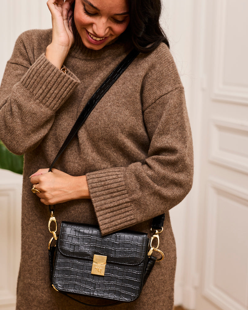 Sac à main vegan Sammy Noir Croco de la marque Minuit sur Terre