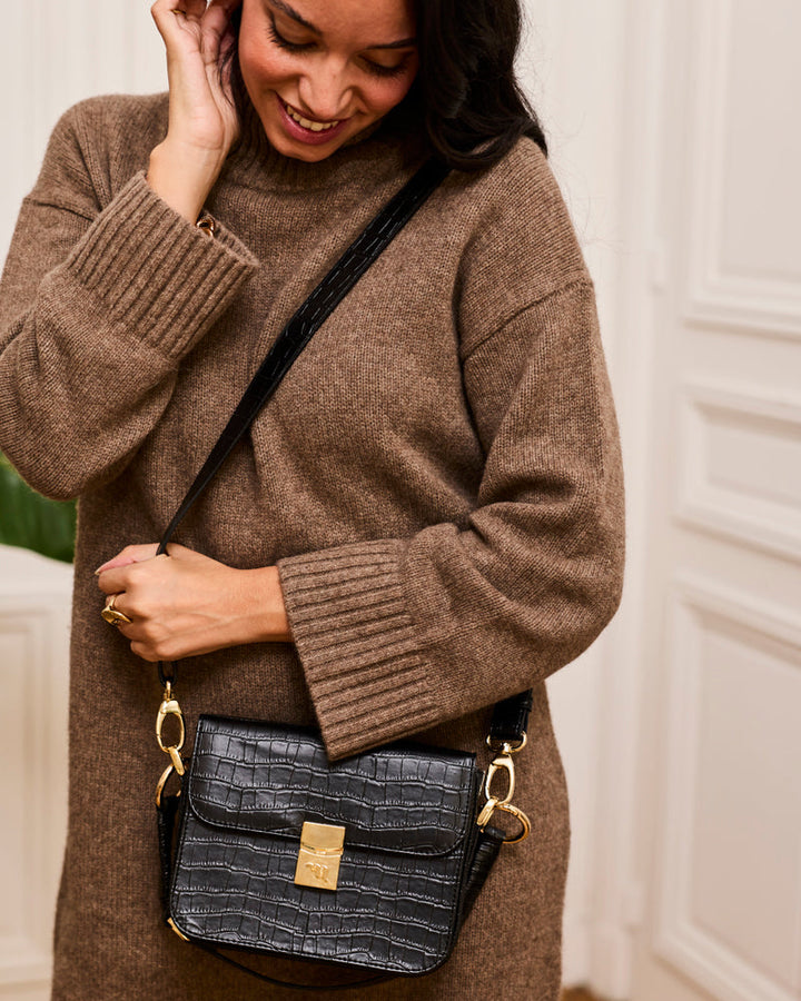 Sac à main vegan Sammy Noir Croco de la marque Minuit sur Terre