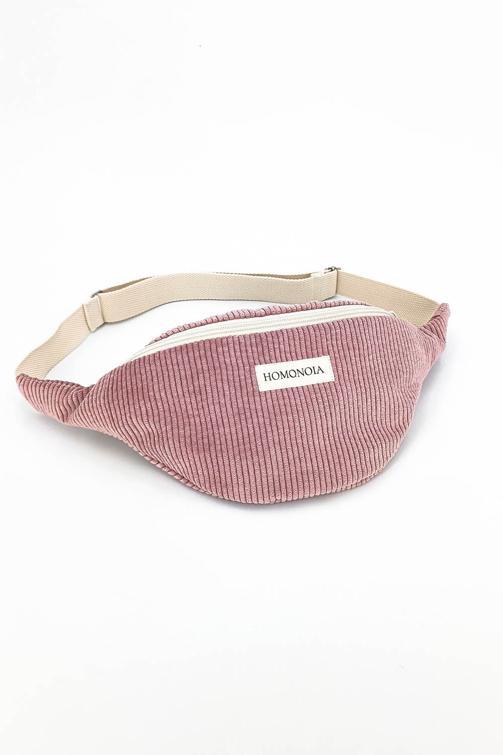 sac banane éco responsable en velour cotelé rose