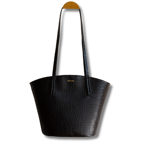 Grand sac en cuir vegan noir effet crocodile Alénore
