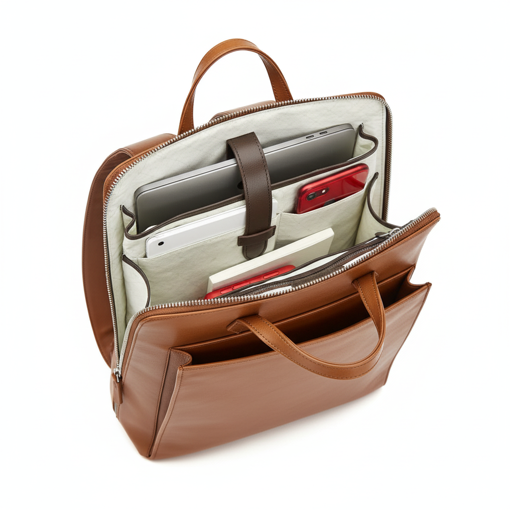 Sac à dos en cuir vegan camel pour ordinateur