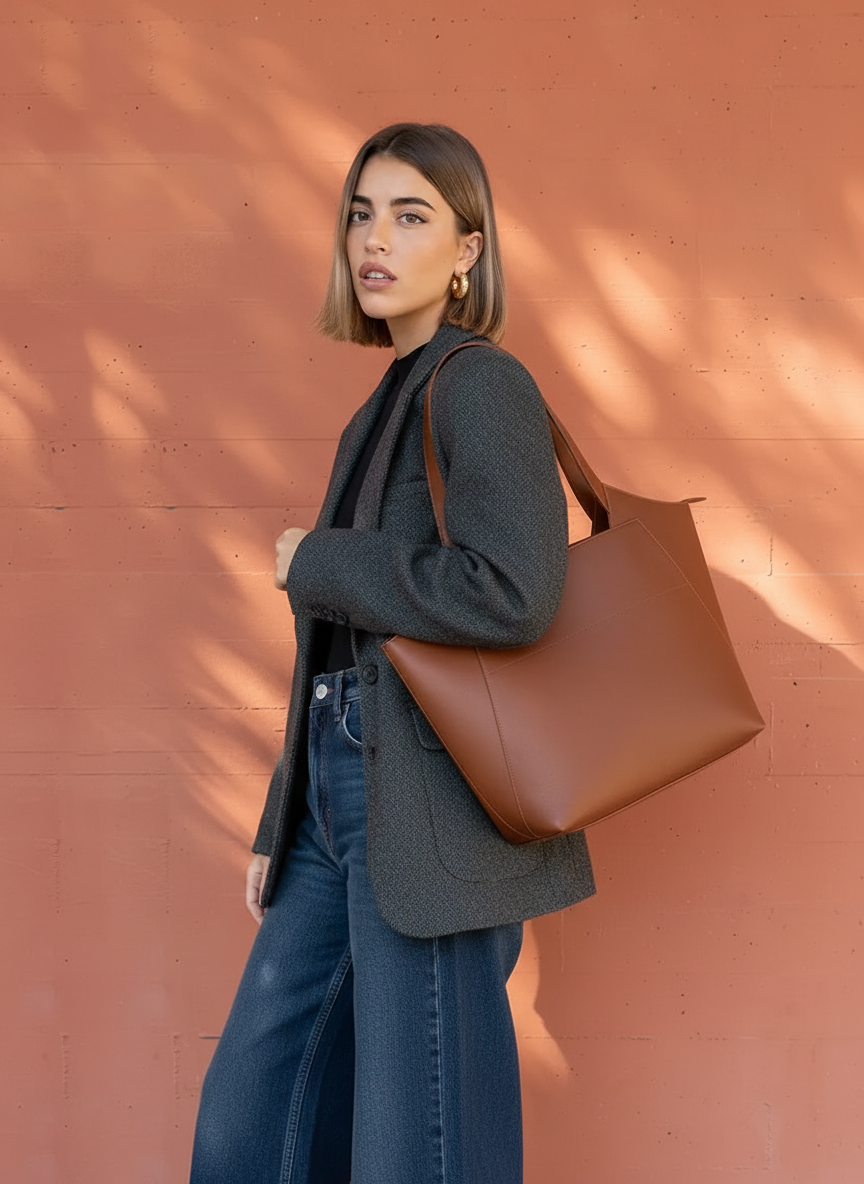 Grand sac de voyage en cuir vegan marron de la marque Canussa