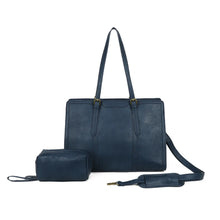 Load image into Gallery viewer, grand sac bleu en cuir vegan
