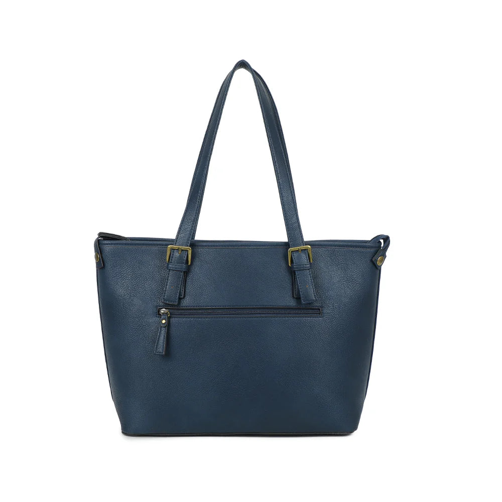 grand sac en cuir vegan bleu