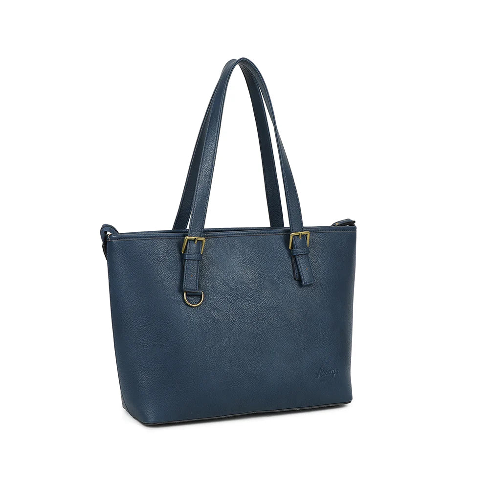 grand sac en cuir vegan bleu