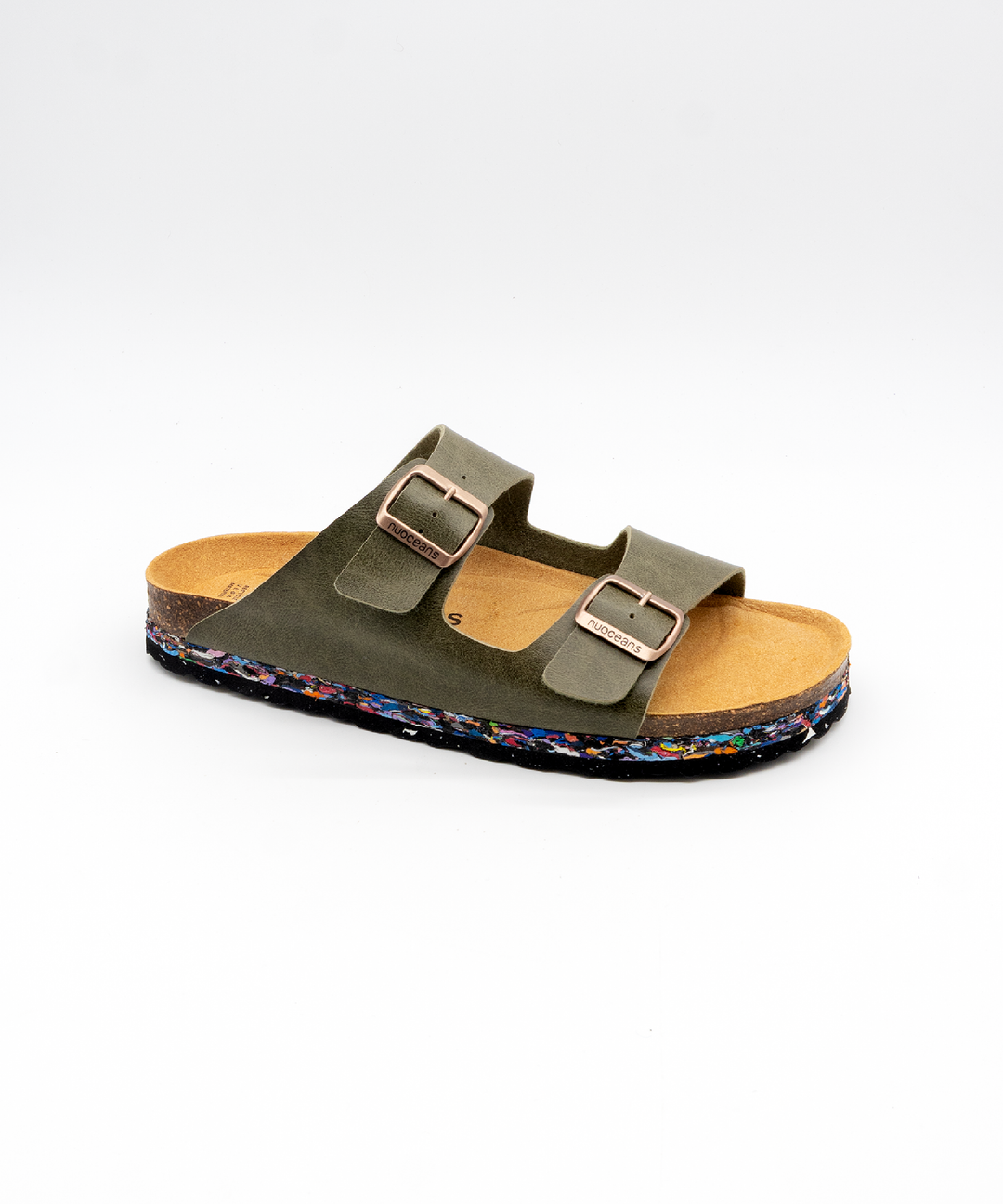 sandales styles Birkenstock khaki en cuir vegan eco responsable