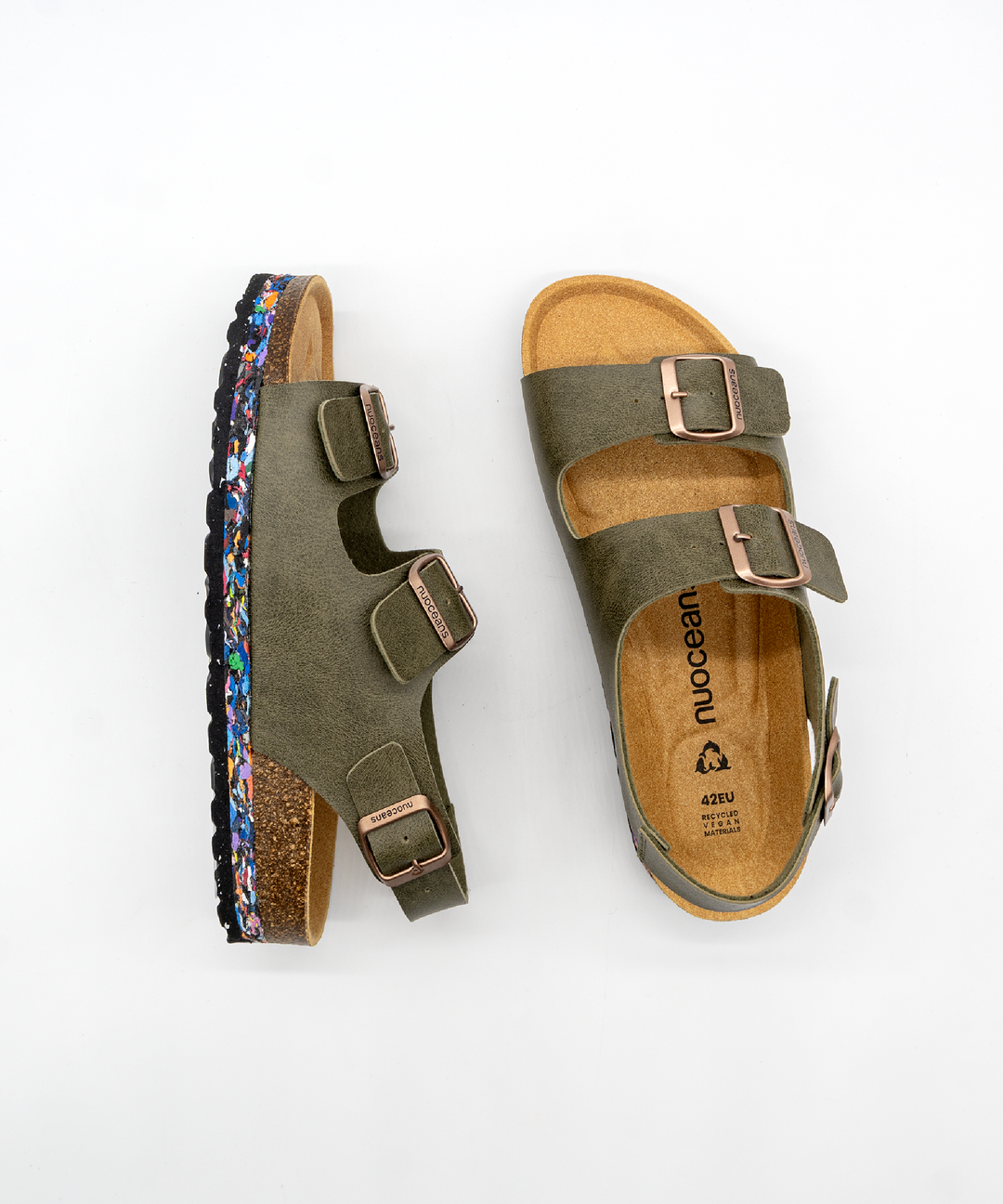 Sandales en cuir vegan kaki avec bride arrière