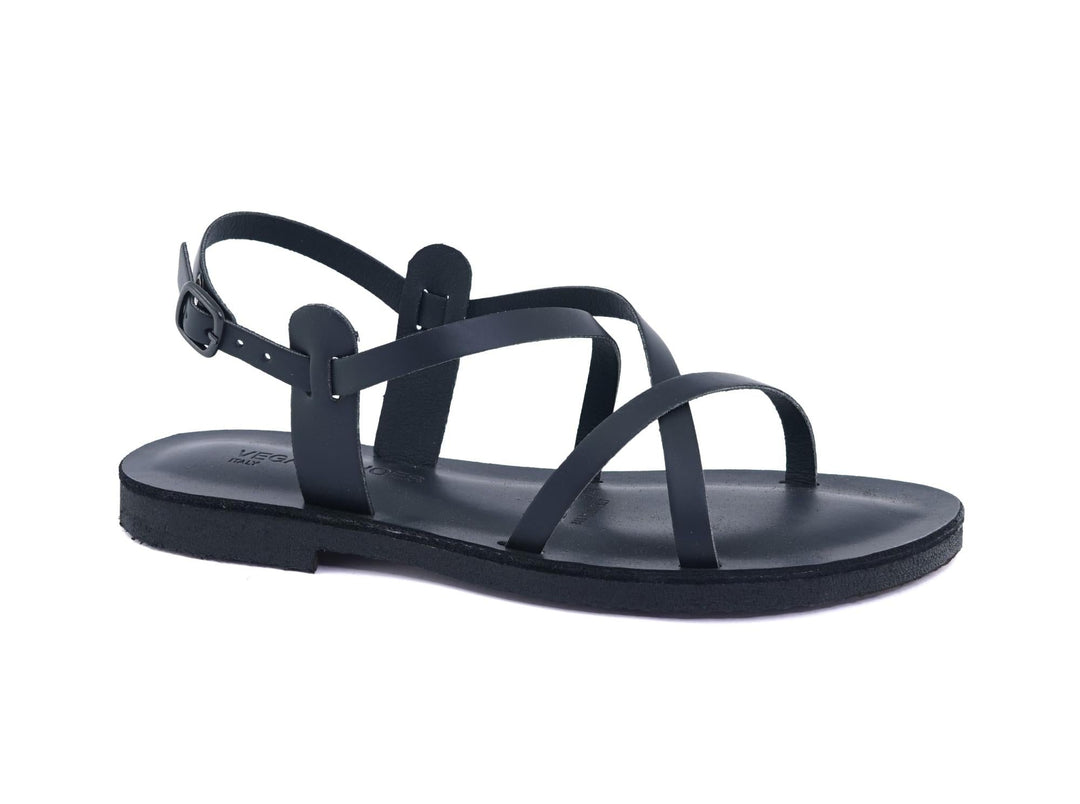 sandales noires éco responsable et cuir vegan de pomme