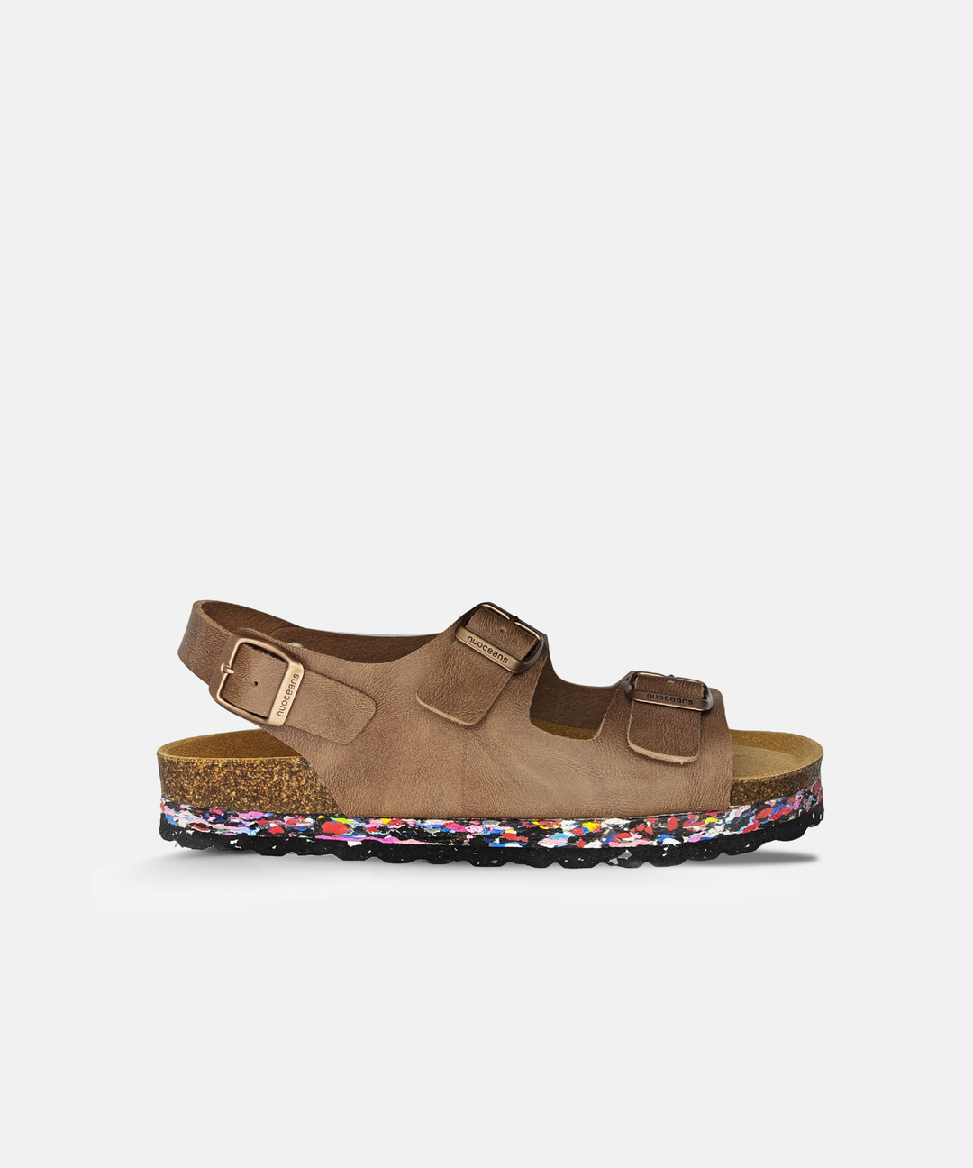 Sandales en cuir vegan kaki avec bride arrière
