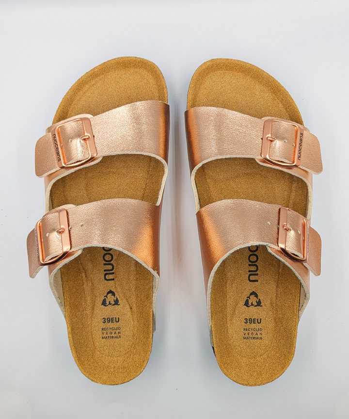 Sandales style Birkenstock or rosé métalisé