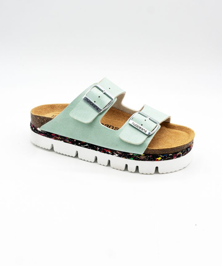 Sandales turquoise éco responsable de la marque Nuoceans