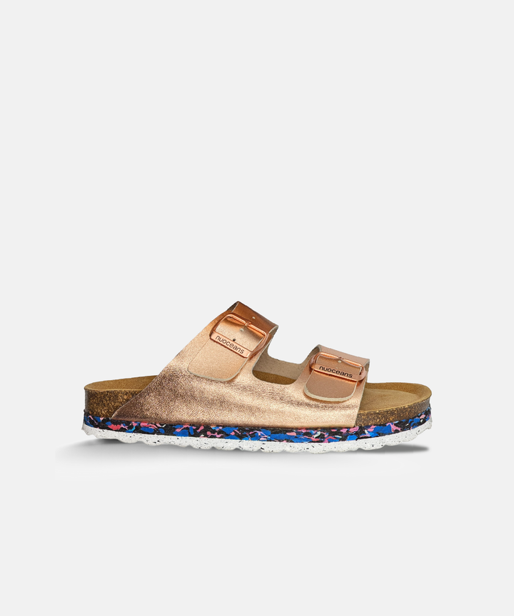 Sandales style Birkenstock or rosé métalisé