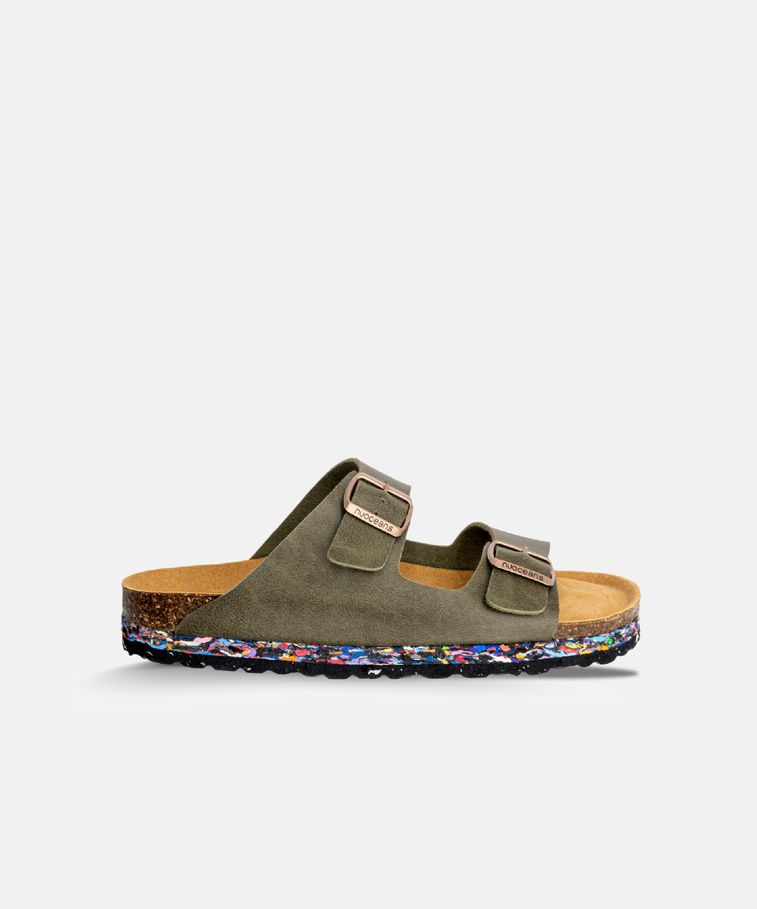 sandales styles Birkenstock khaki en cuir vegan eco responsable