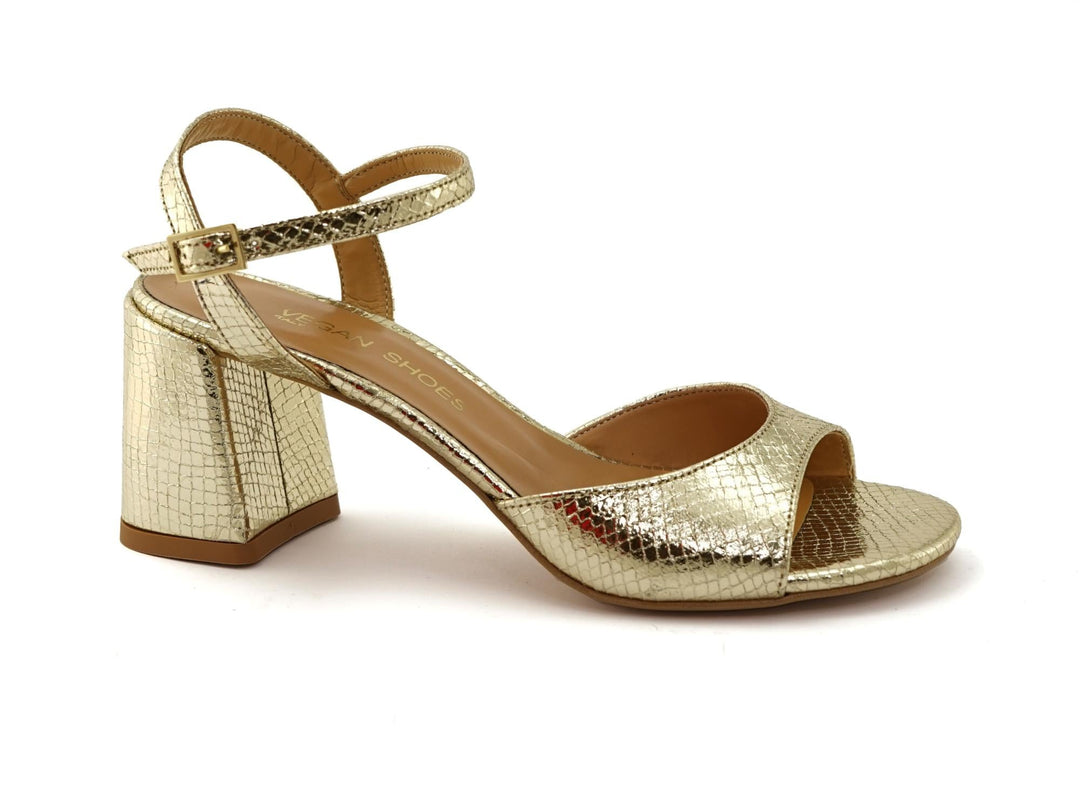 sandales à talons en cuir vegan doré