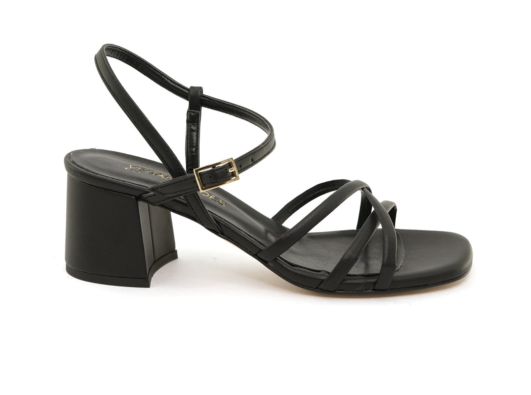 sandales à talons en cuir vegan noir à lanières fines