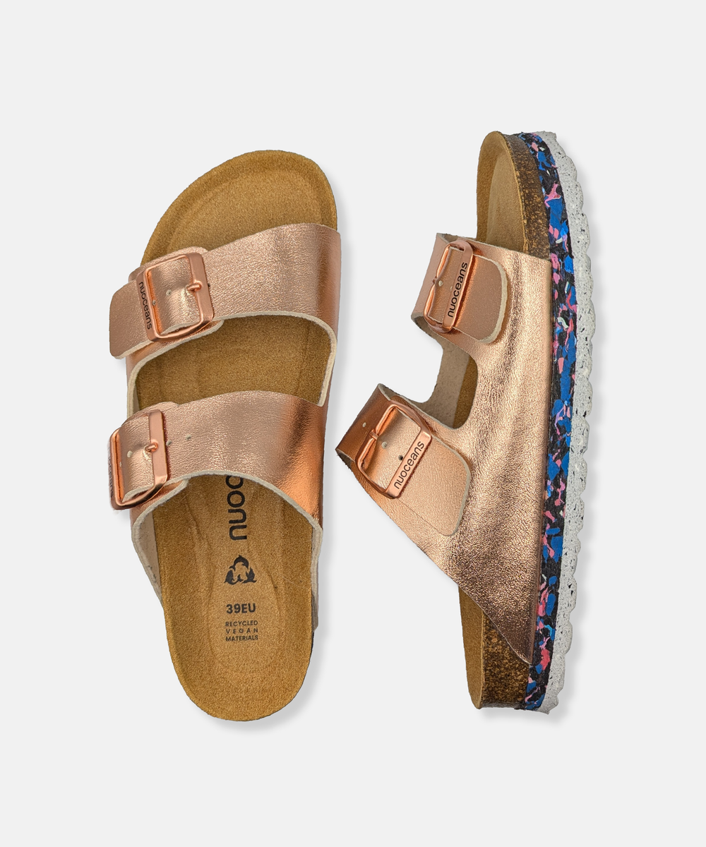 Sandales style Birkenstock or rosé métalisé