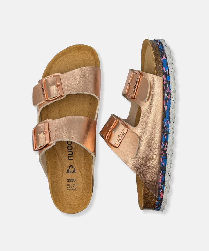 Sandales style Birkenstock or rosé métalisé