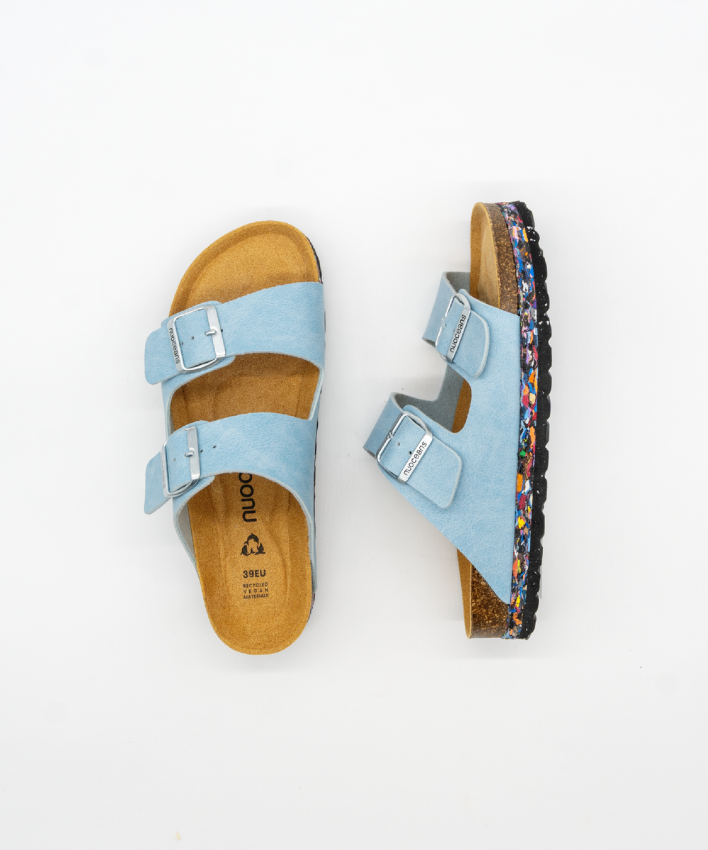 Sandales en cuir vegan bleu, style mules  Birkenstock, Nuoceans