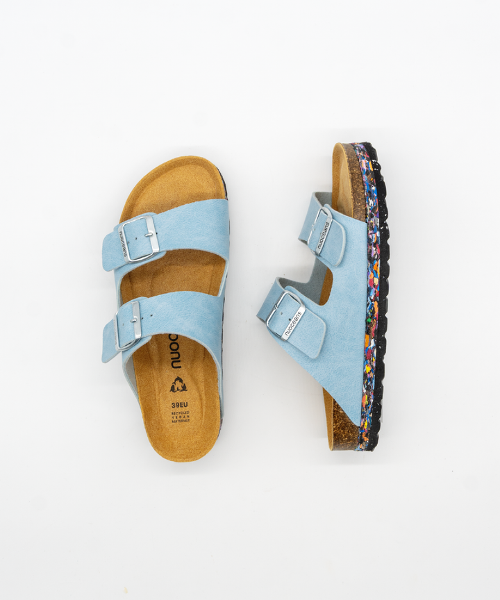Sandales en cuir vegan bleu, style mules  Birkenstock, Nuoceans