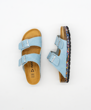 Charger l'image dans la galerie, Sandales en cuir vegan bleu, style mules  Birkenstock