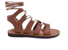 Charger l&#39;image dans la galerie, sandales gladiateur en cuir vegan marron