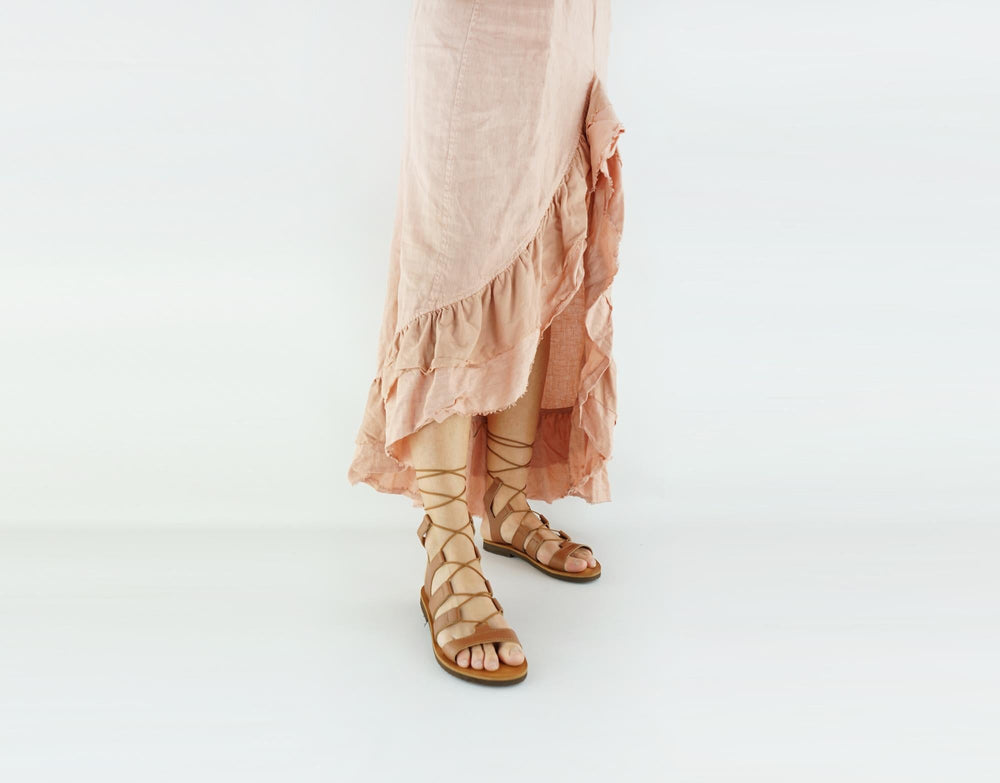 sandales gladiateur en cuir vegan marron