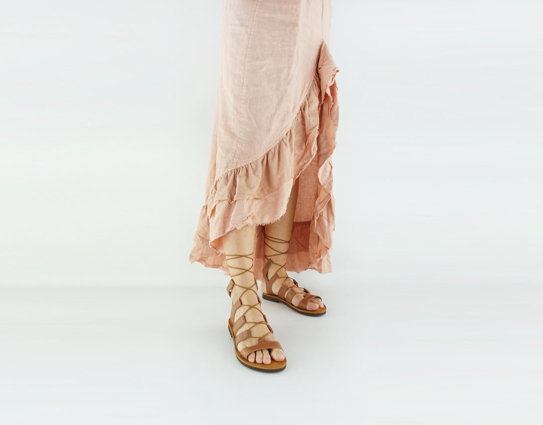 sandales gladiateur en cuir vegan marron