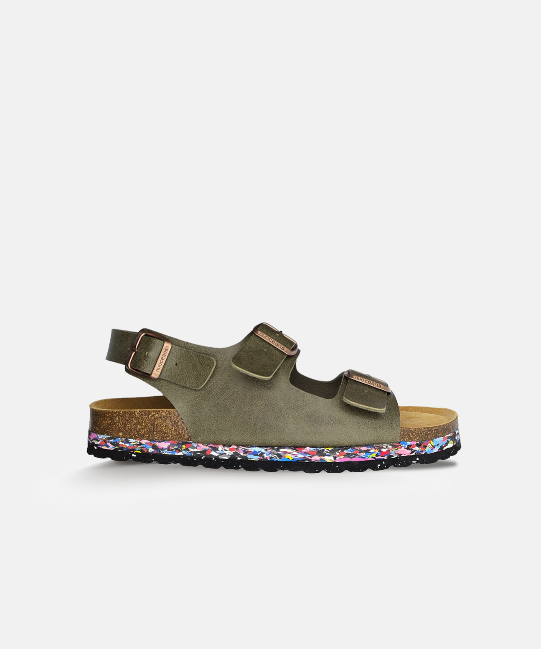 Sandales en cuir vegan kaki avec bride arrière