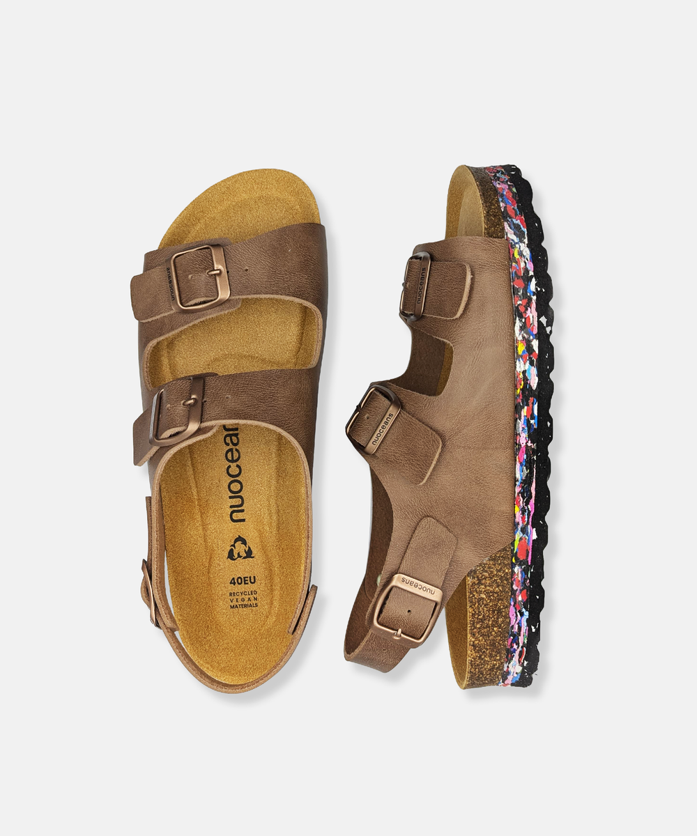 Sandales en cuir vegan kaki avec bride arrière